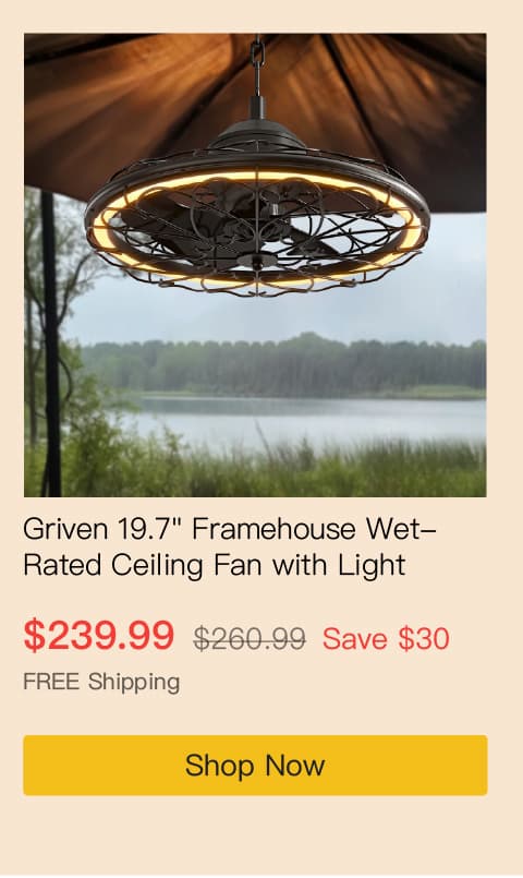 Griven 19.7" Framehouse Wet-Rated Ceiling Fan with Light & Remote