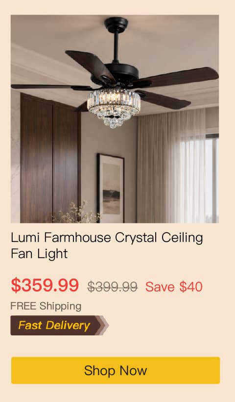 Lumi Farmhouse Crystal Ceiling Fan Light
