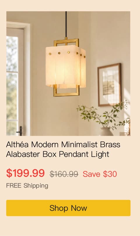 Althéa Modern Minimalist Brass Alabaster Box Pendant Light