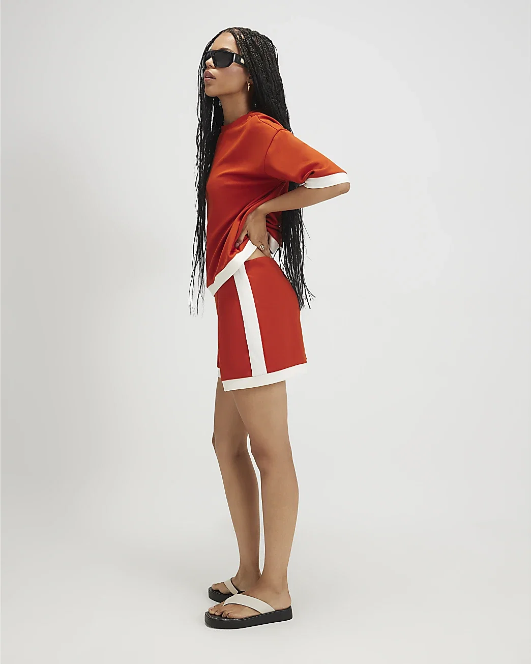 Womens Orange Premium Pleat Colour Block Shorts