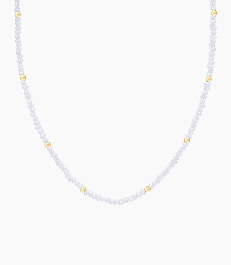 Gold Bead Station Pearl Necklace