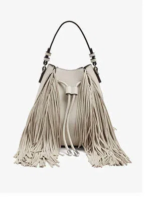 Bucket bag with long fringes