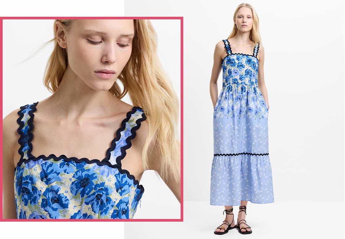 Ivy Scallop Blue Floral Maxi Sundress