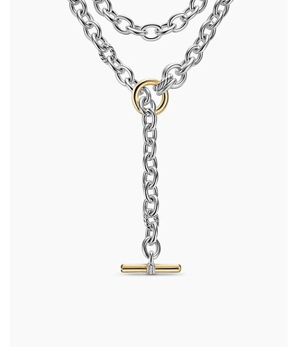 DY Mercer® Double Row Toggle Chain NecklaceSterling Silver with 18K Yellow Gold and Diamonds, 8mm