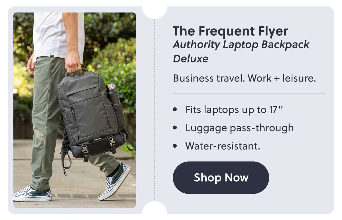 The Frequent Flyer Authority Laptop Backpack Deluxe Business travel. Work + leisure. • Fits laptops up to 17" • Luggage pass-through • Water-resistant. Shop Now