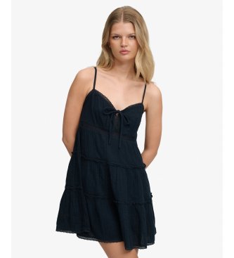 Vestido Cheesecloth Tiered Mini marino