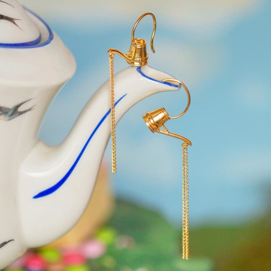 Watering Can Pouring Chain Hook Earrings