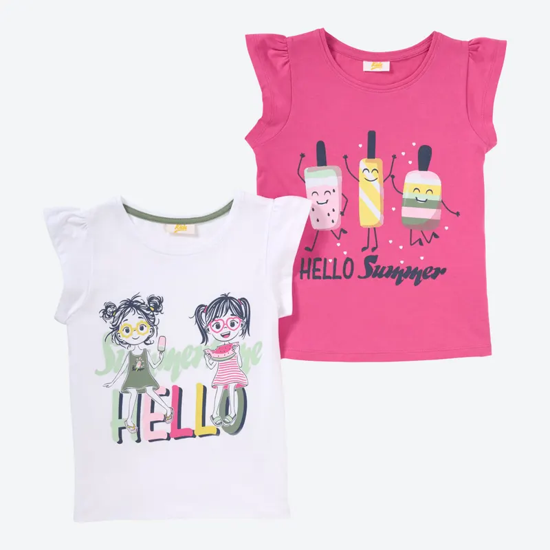 Kinder-Mädchen-T-Shirt aus Baumwolle, 2er-Pack
