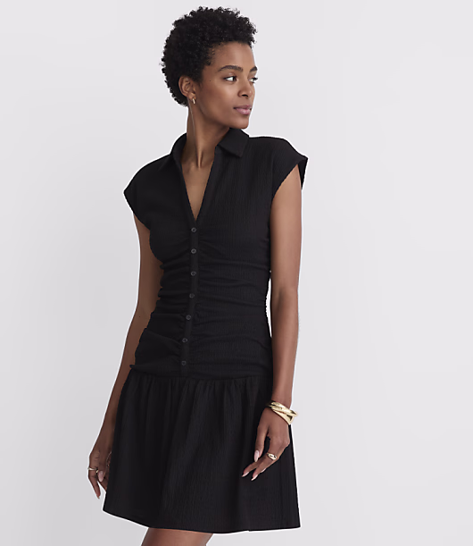 Ruched Flounce Mini Shirtdress