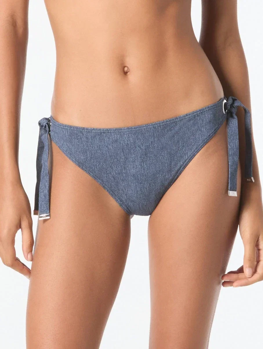 Image of MICHAEL Michael Kors Grommet Bikini Bottom - Denim Texture