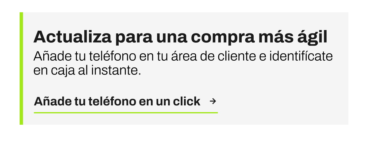 Banner actualiza para una compra más agil botón añade tu telefono en un click