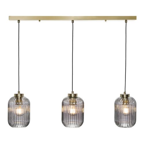 Lyna Ceiling Diner Pendant Bar with Smoked Glass Shades, Satin Brass