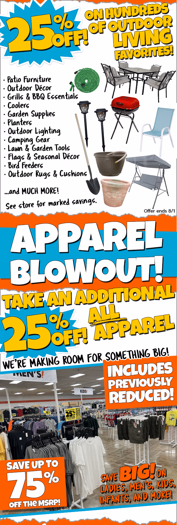Save big on patio and apparel!