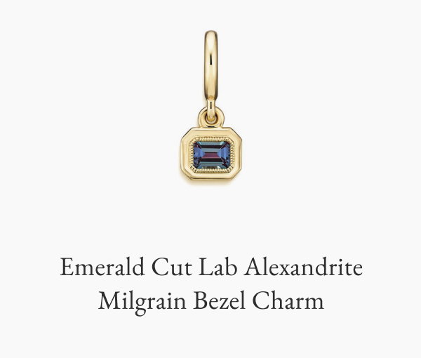 Emerald Cut Lab Alexandrite Milgrain Bezel Charm