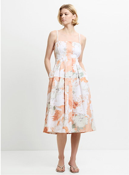 Feo Floral Printed Denim Midi Dress