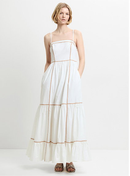 Cambria Cotton Contrast Trim White Maxi Dress
