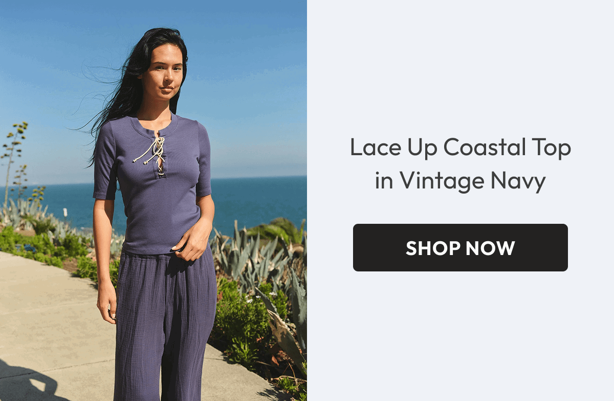 Lace Up Coastal Top in Vintage Navy