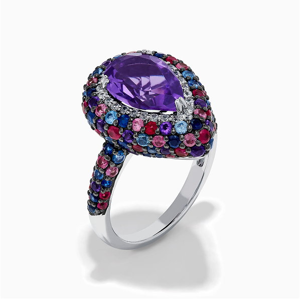 925 Sterling Silver Amethyst Pear Multi Gemstone Halo Ring