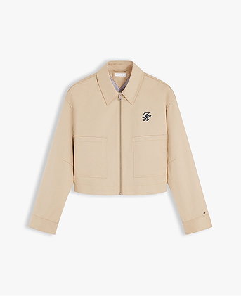 Twill Kurzjacke Mit Logo Und Aufgesetzten Taschen