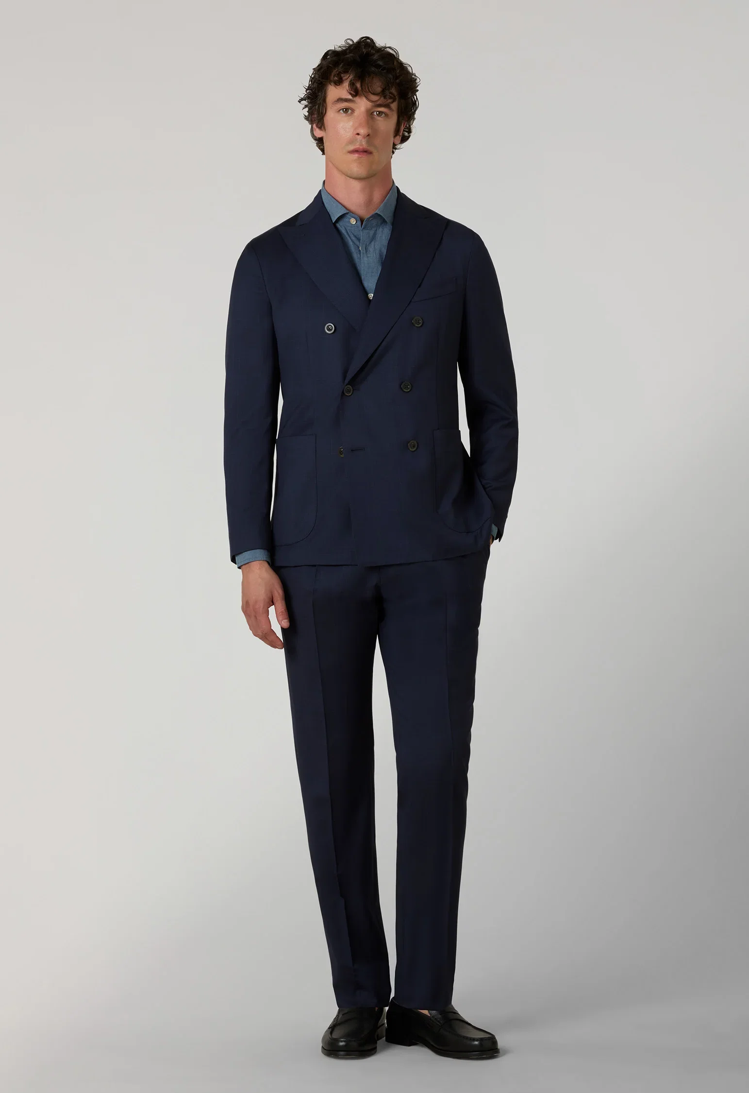 Image of Abito K-Jacket doppiopetto in lana Principe di Galles blu
