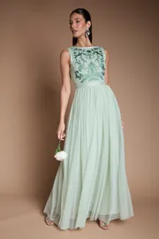Embroidered Linear Floral Maxi Bridesmaid Dress