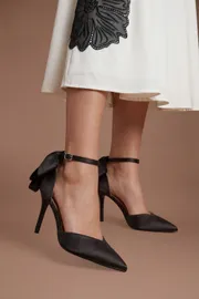 Kittie Satin Bow Pointed High Stiletto Heel Comfort Sock Court Shoes