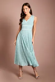 Muse Sequin Pleated V Neck Midi Dress