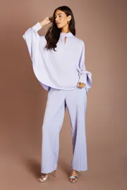 Lilac Stretch Crepe Wide Leg Trouser