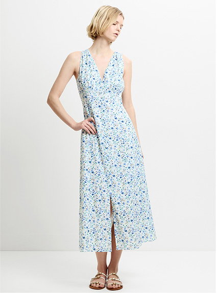 Minnie Sleeveless V-Neck Floral Midi Dress