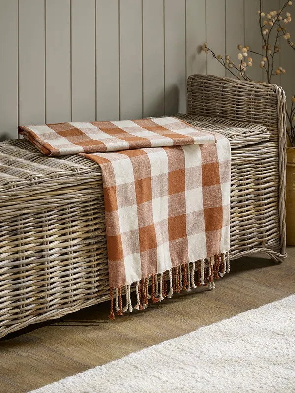 Gingham Indoor Outdoor Throw - Terracotta
