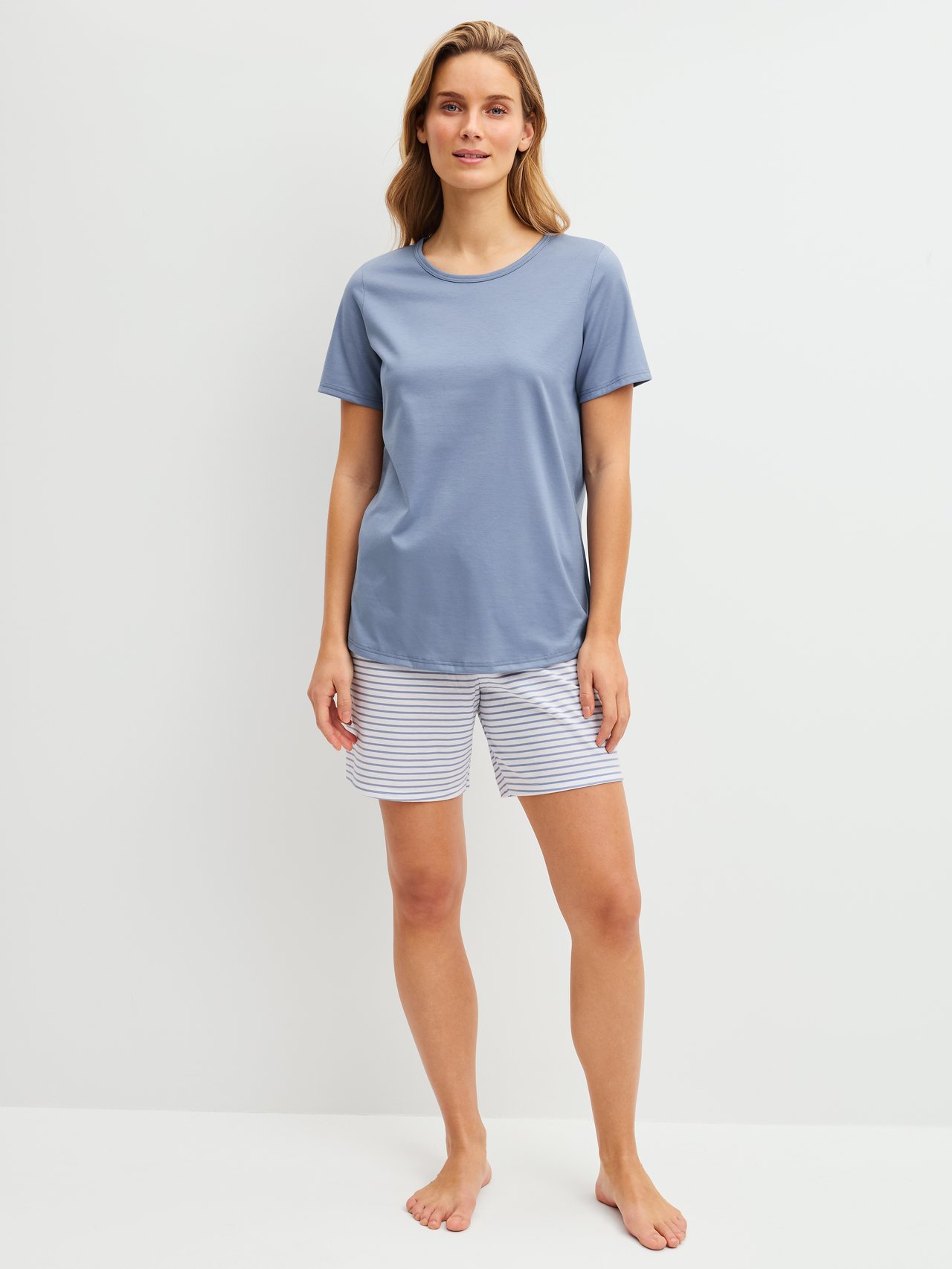 Women - Short pyjama made of 100% Cotton in Blue, Striped, from the Cotton Special series by CALIDA