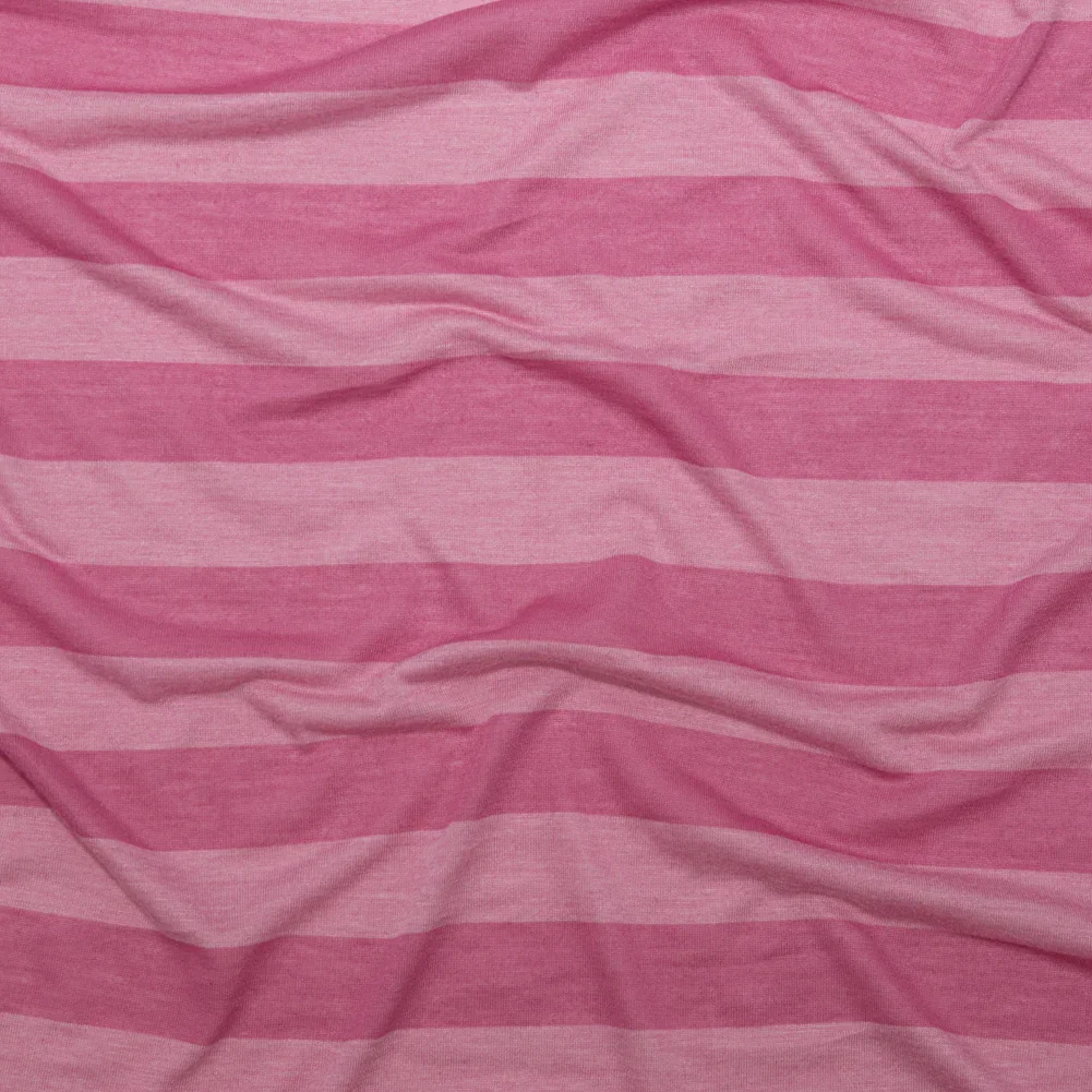 Image of Cashmere Rose and Ibis Rose Awning Striped Tissue-Weight Rayon Jersey