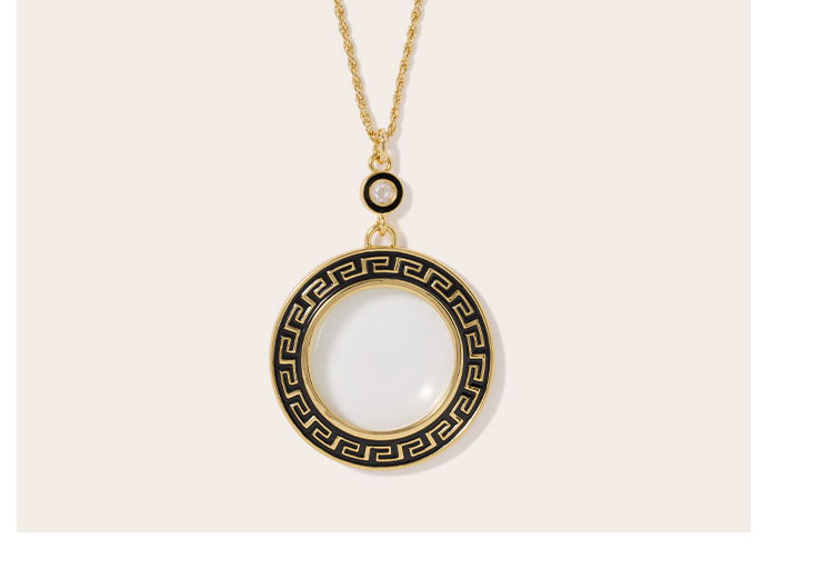 Greek Meander Magnifier Pendant Necklace