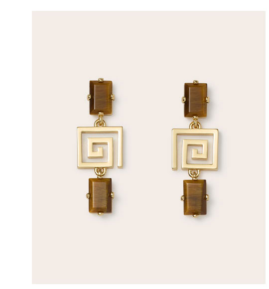 Greek Key Gems Tiger's-Eye Earrings