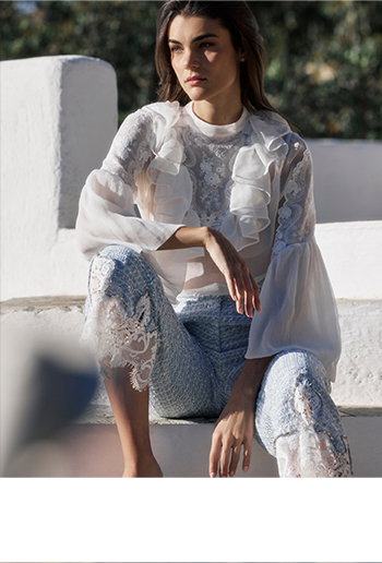 White Embroidered Sheer Crinkled Silk Blouse