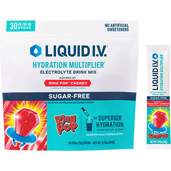 Liquid I.V. Hydration Multiplier, 30 Individual Serving Stick Packs in Resealable Pouch, Sugar Free, Ring Pop Cherry