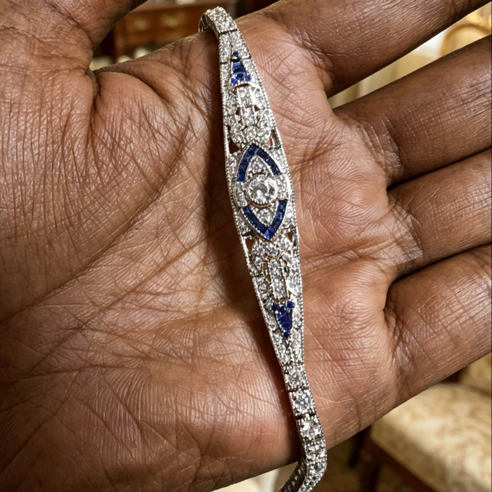 Italo Art Deco Tennis Bracelet In Sterling Silver