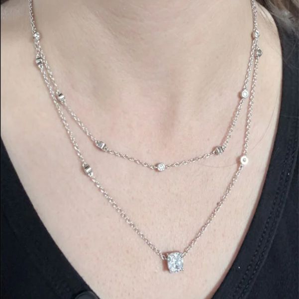 Italo Bezel Setting Round & Cushion Cut Layering necklaces For Women