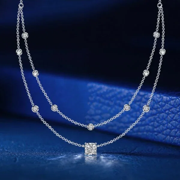 Italo Bezel Setting Round & Cushion Cut Layering necklaces For Women