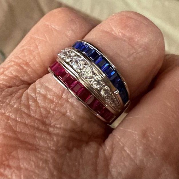 Italo Triple Row Blue Sapphire Wedding Band Ruby Ring