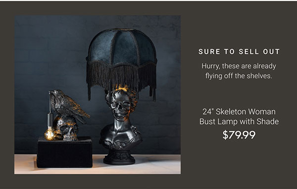 24" Skeleton Woman Bust Lamp with Shade