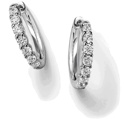 White gold diamond hoop earrings with a row of round diamonds.