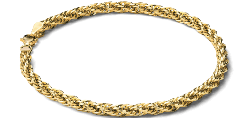 Yellow gold rope chain bracelet.