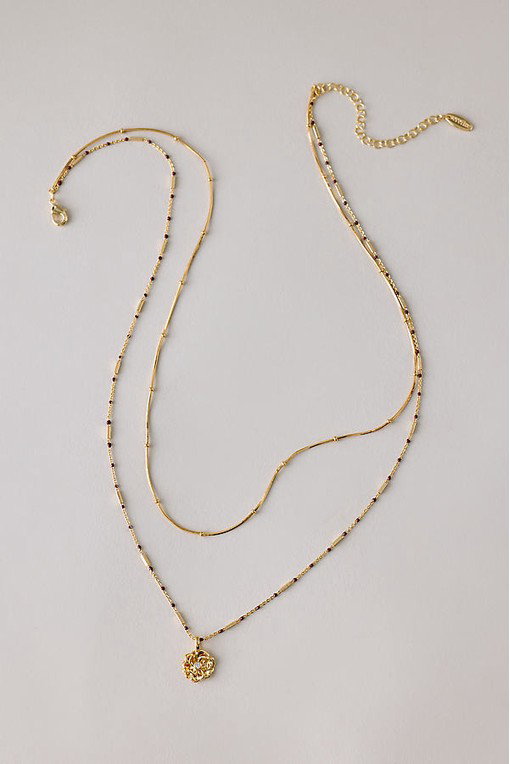 Gold-Plated Birth Flower Layered Necklace