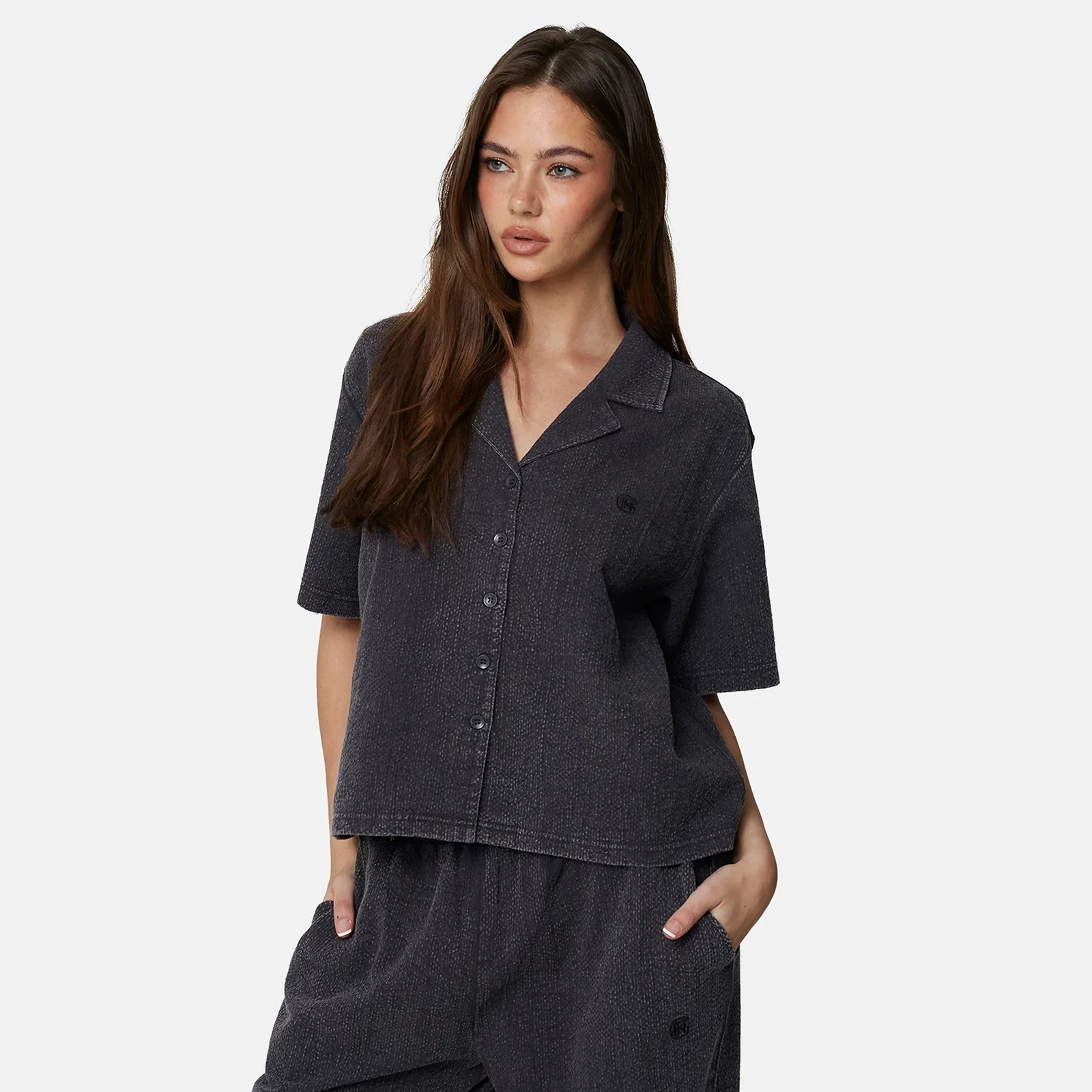 Image of Seersucker Monogram Washed Black Shirt