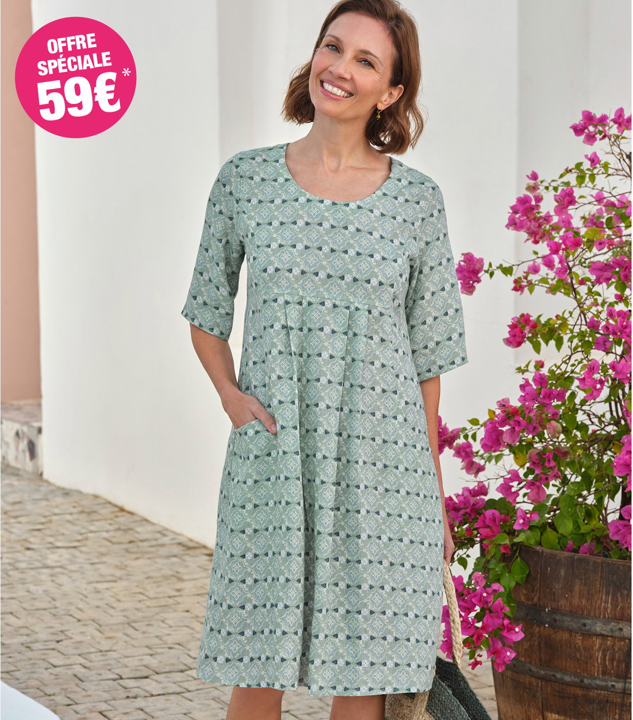 Robe-Tunique à poches - Femme - Pur Lin
