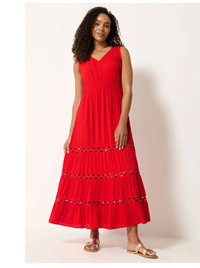 M&Co Red Sleeveless Tiered Maxi Dress