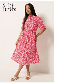 M&Co Petite Red Ditsy Floral Print Shirt Dress
