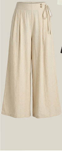 Beige Wide Leg Pants Side Tie