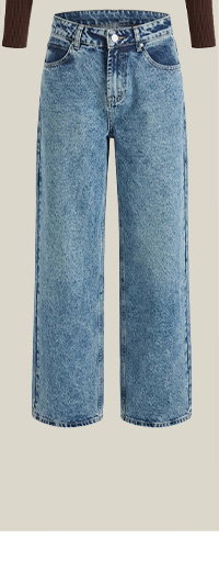 Denim Slim Wide Jeans Mid Rise